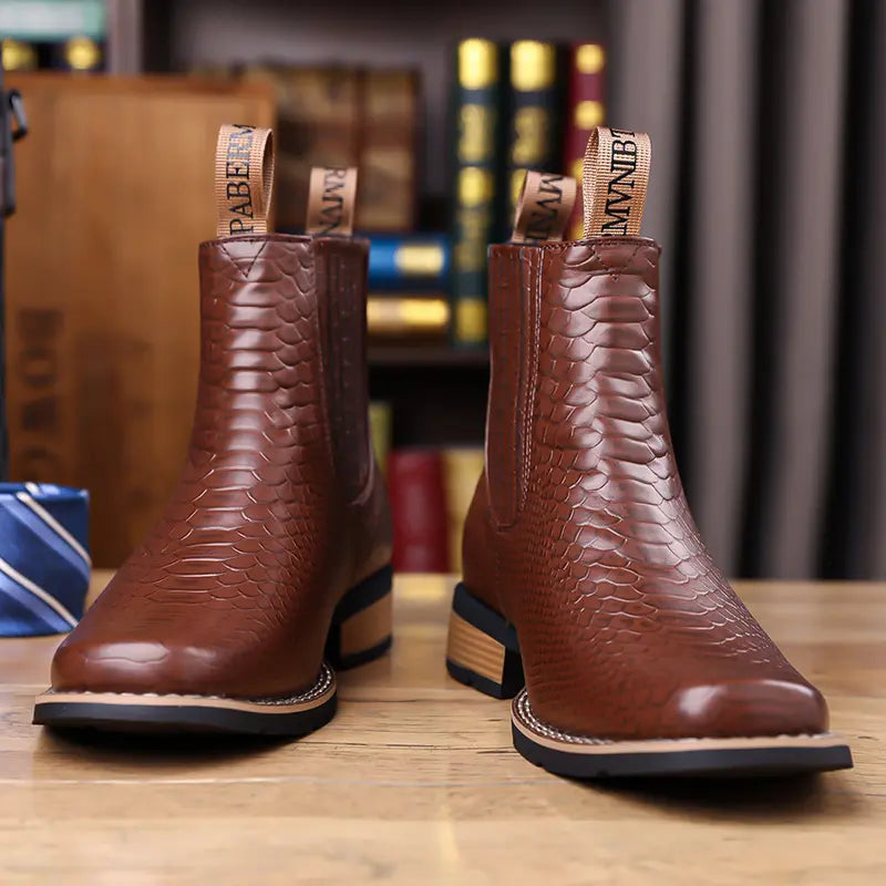 Crocodile patterned leather boots Full upper snake scale embossing+elastic elastic band, matched with a suit atmosphere to create a full effect,sohochic