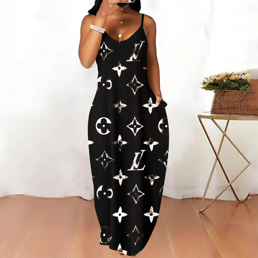 Classic Print V-Neck Pocket Cami Dress 3D1025070707
