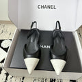 CC Slingback Pointed White Black Leather 628289