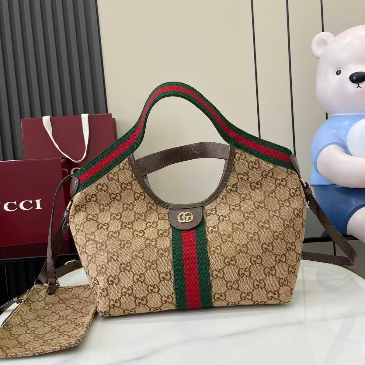 GG  25 Giglio 25cm Bag Beige Canvas Leather 292388
