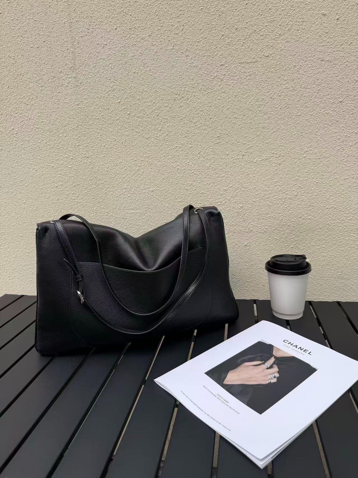 CHA  2026 Maxi Flap Bag 38.5cm Black Calfskin