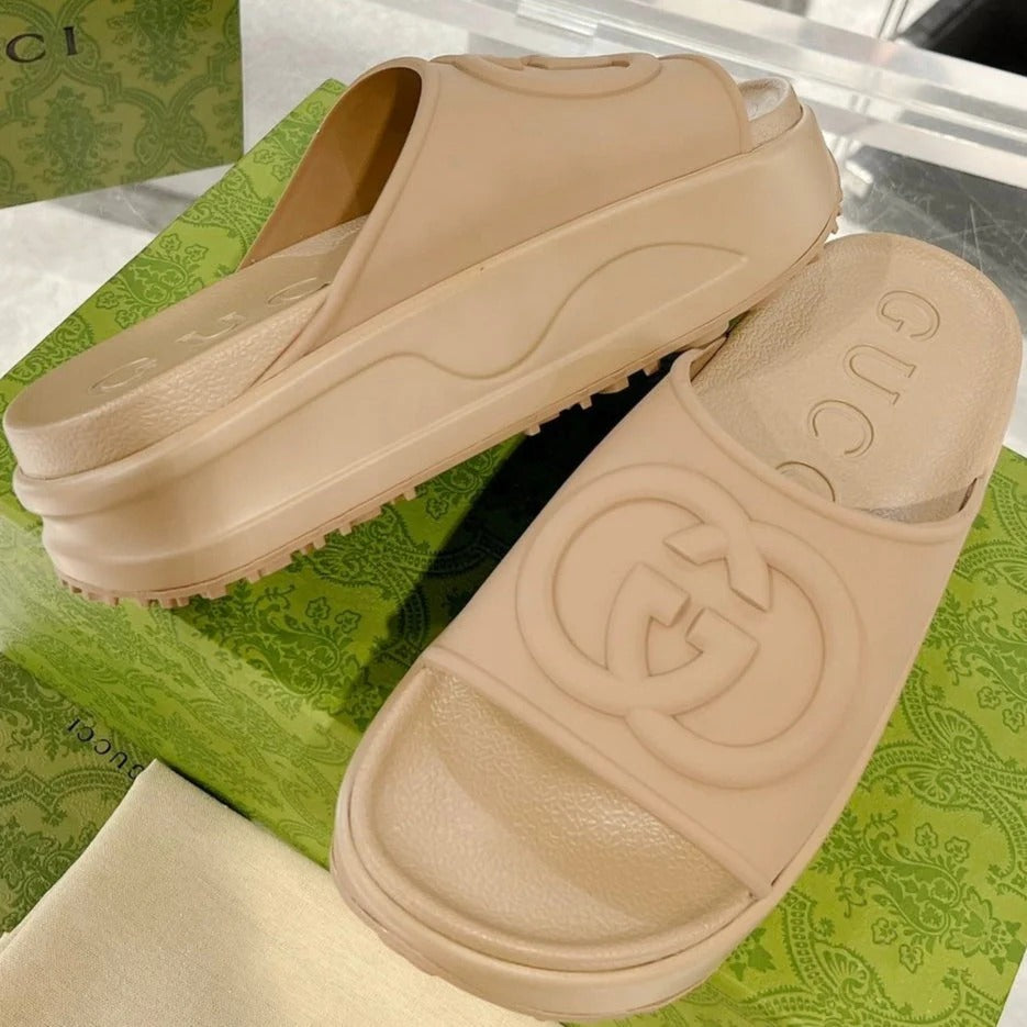 GC 25 Interlocking G 50mm Slide Sandal Ivory Cowhide 292379
