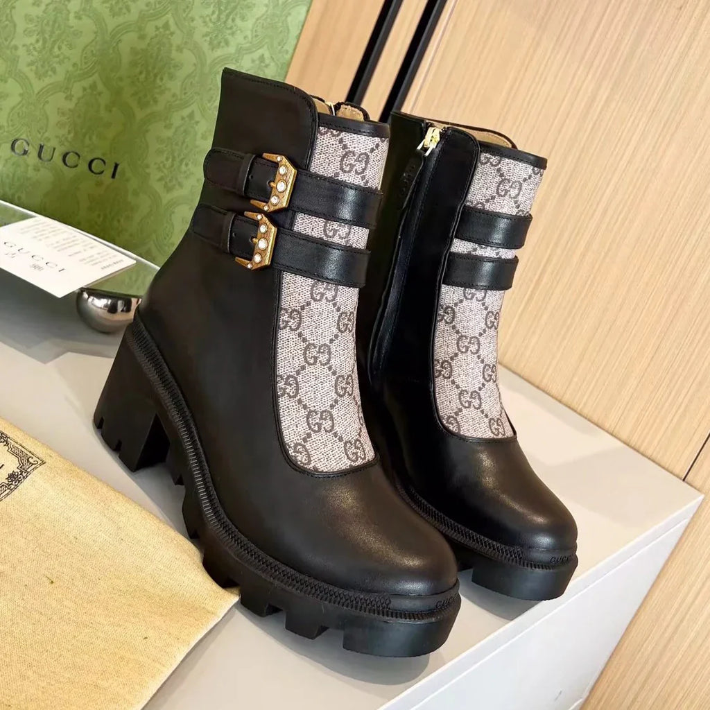 Retro Double-Strap Buckle Ankle Boots 1025103124