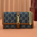 GG  Jackie Chain Wallet Blue Brown Canvas Leather 255173