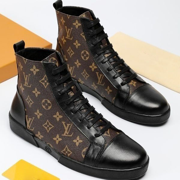 Casual fashion trend all-match imported cowhide stitching sheepskin inner rubber outsole high-top casual shoes