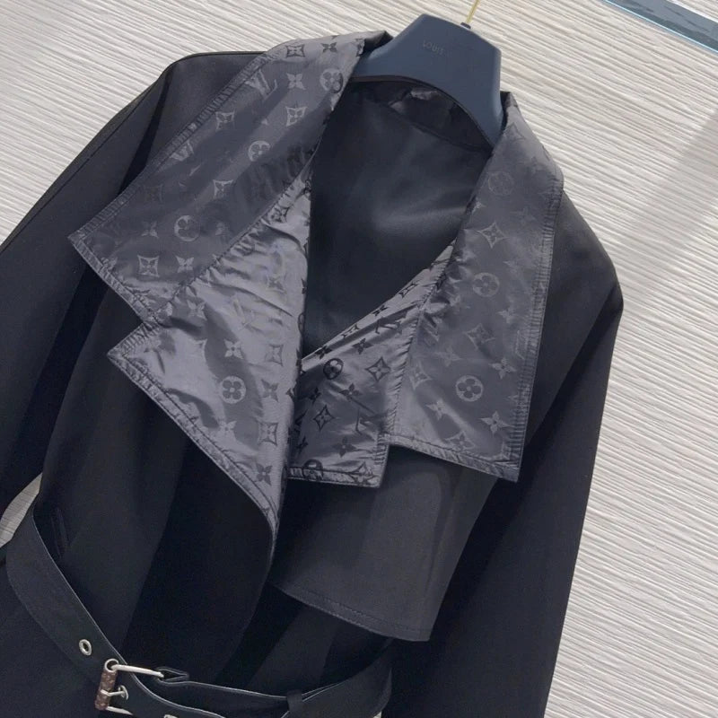 New Fashion Women Monogram Panel Waist Belt Short Trench Coat XC1326091127
