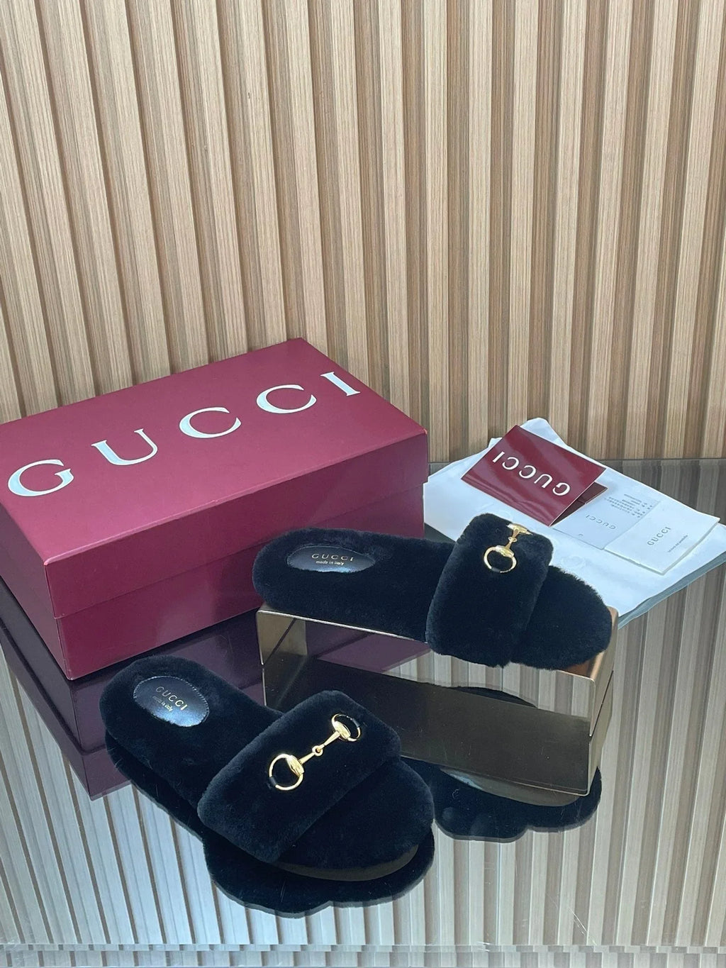 GG  2025 Horsebit Slipper Black Wool 562869