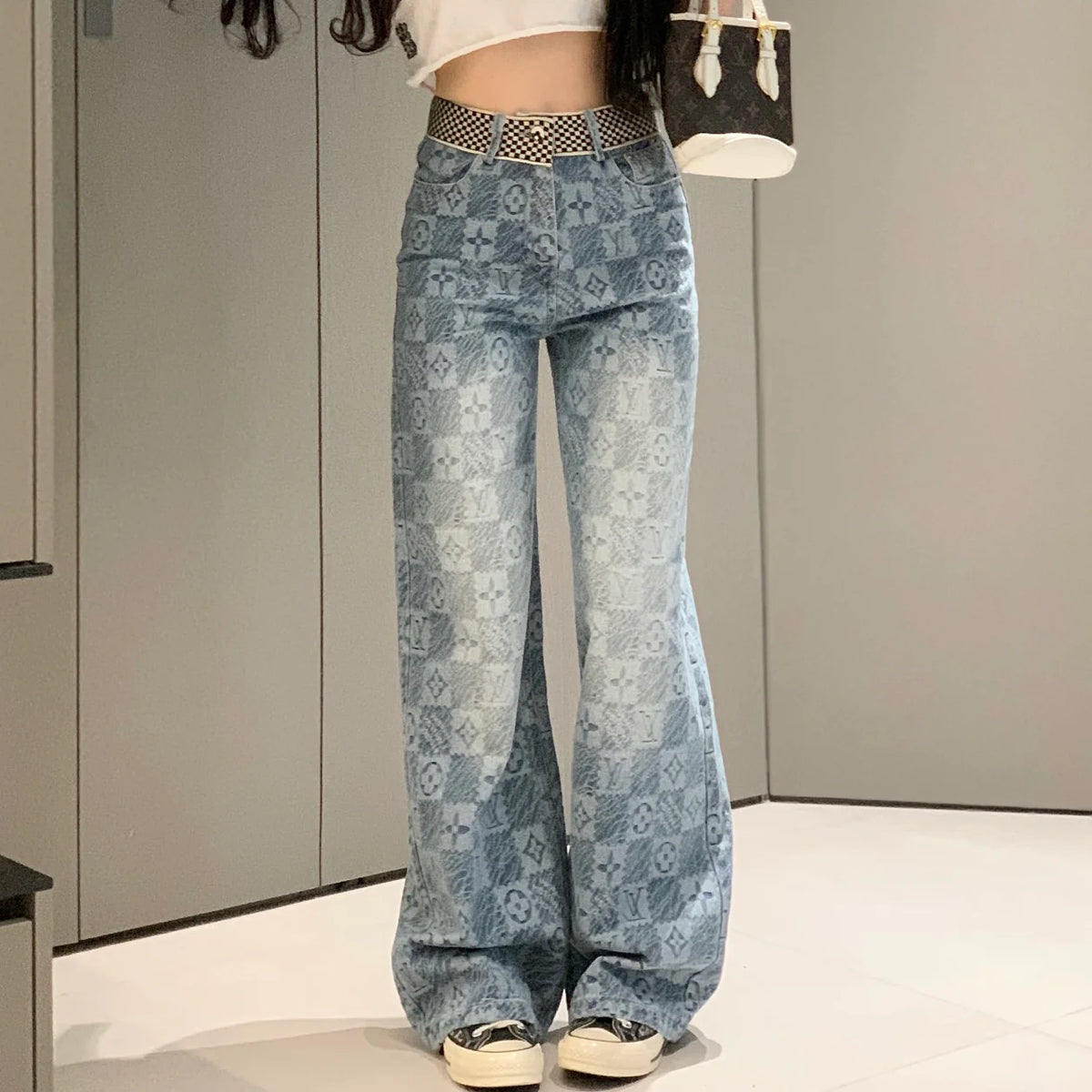 Vintage jacquard denim trousers 1024121605