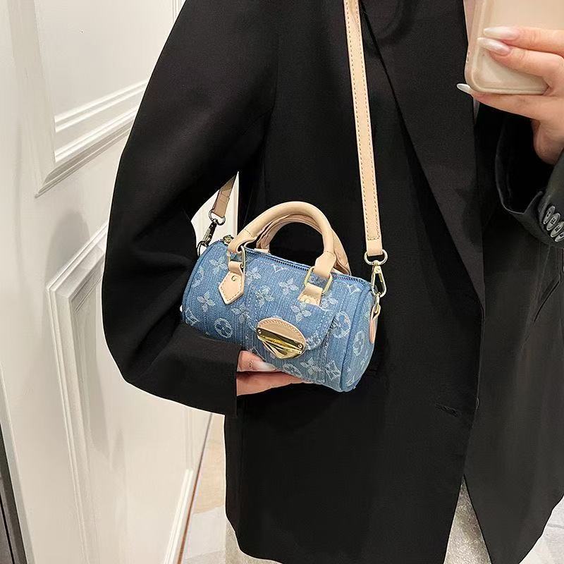 New versatile patchwork denim one-shoulder Boston fashion handbag PD042025071601