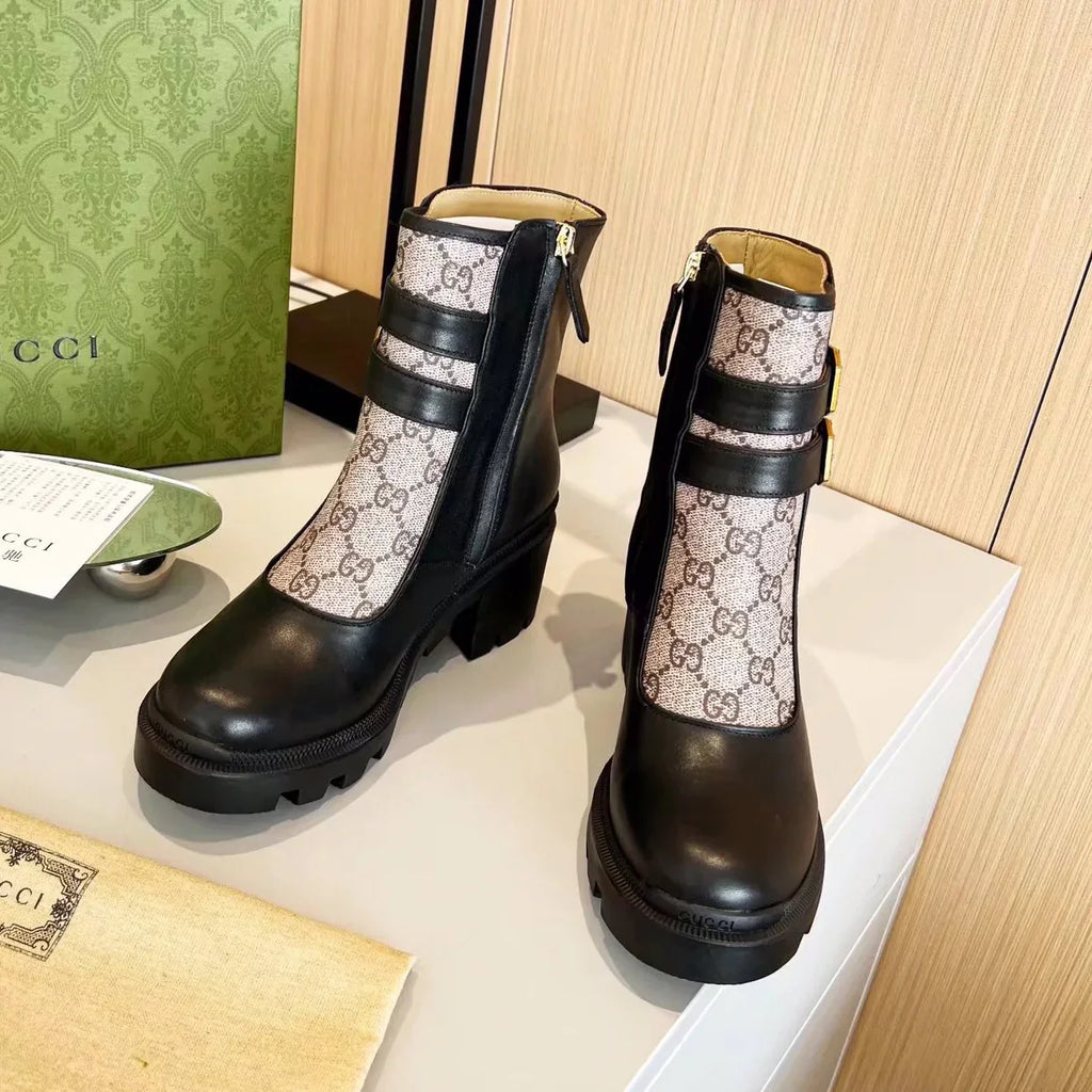 Retro Double-Strap Buckle Ankle Boots 1025103124