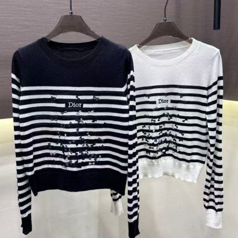 New Fashion Women's DIO Striped Long Sleeve Knit Top PD1326091805