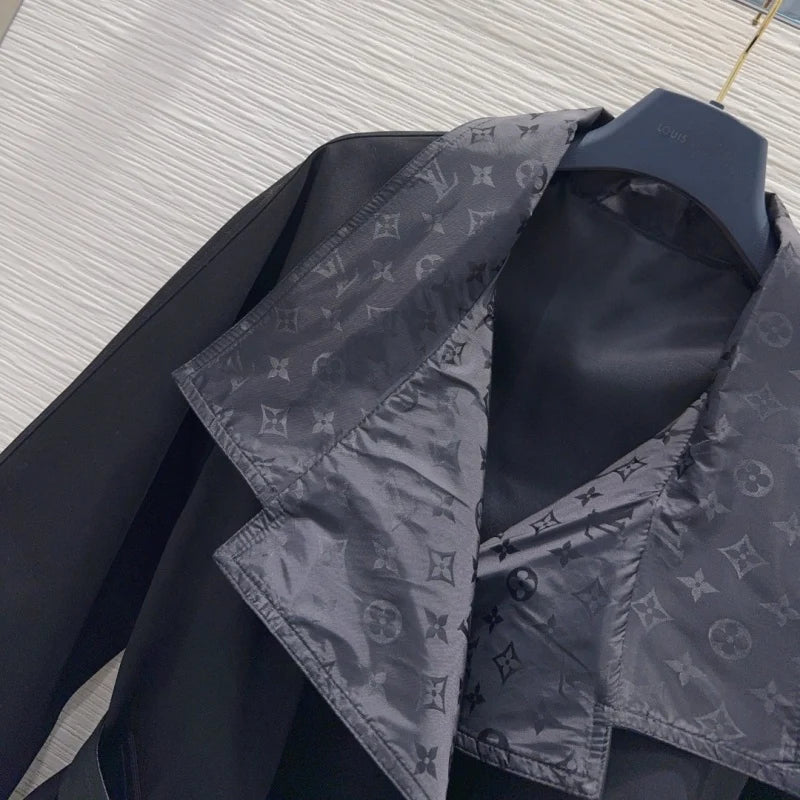 New Fashion Women Monogram Panel Waist Belt Short Trench Coat XC1326091127