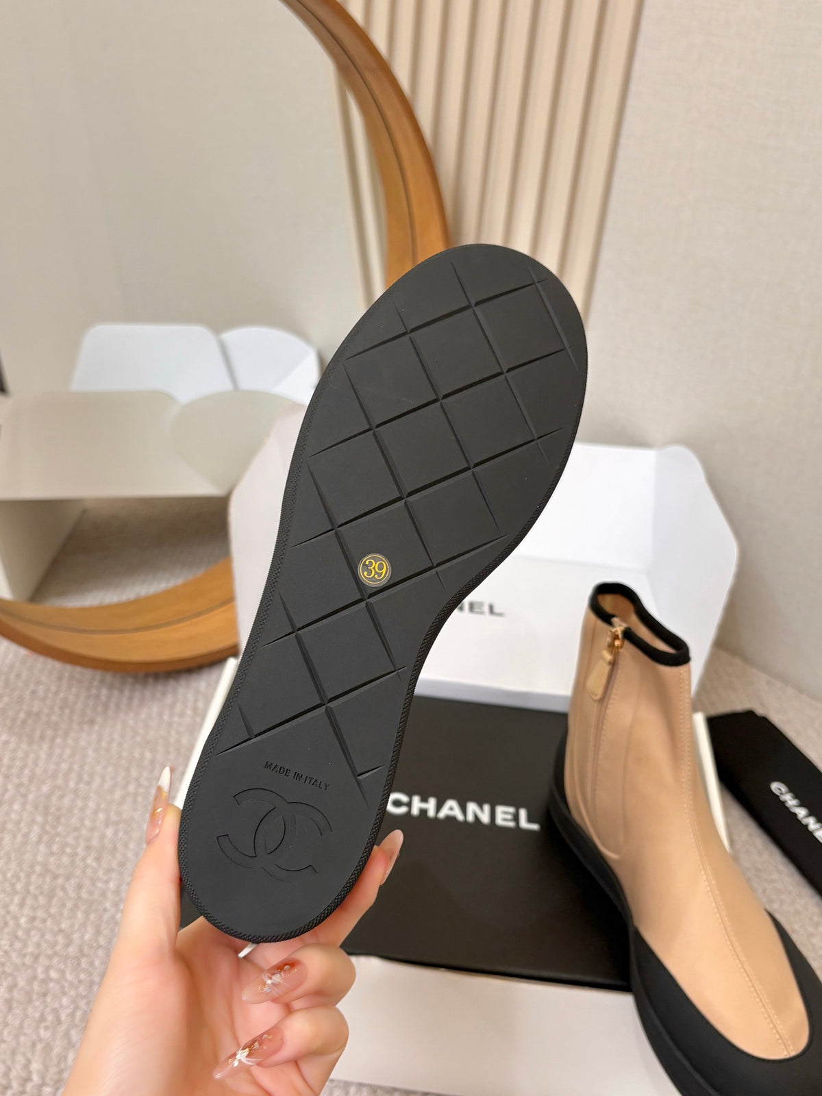 CHA 26M New Double C High-Top Zipper Casual Elastic Ankle Boots XC0426060908