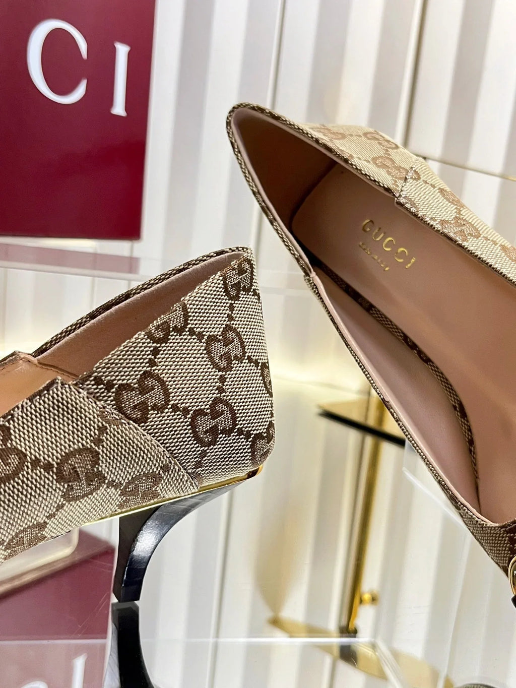 GG 26s Vittoria Pumps Beige Brown Canvas 768134