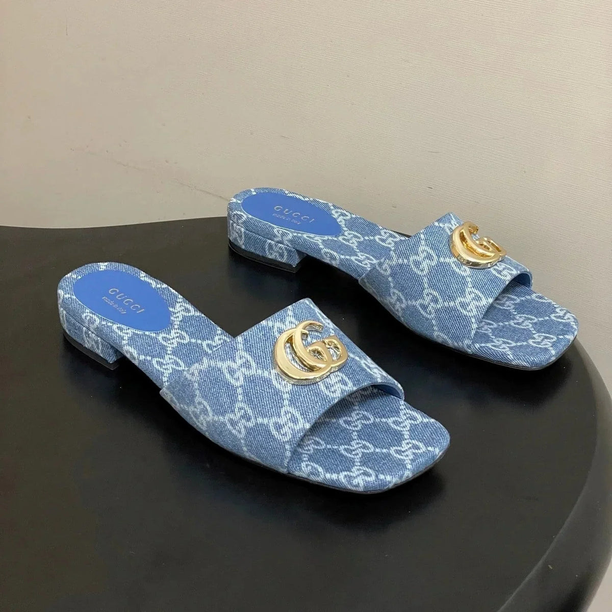 GG 26ss Open Toe Slippers Blue Denim Monogram