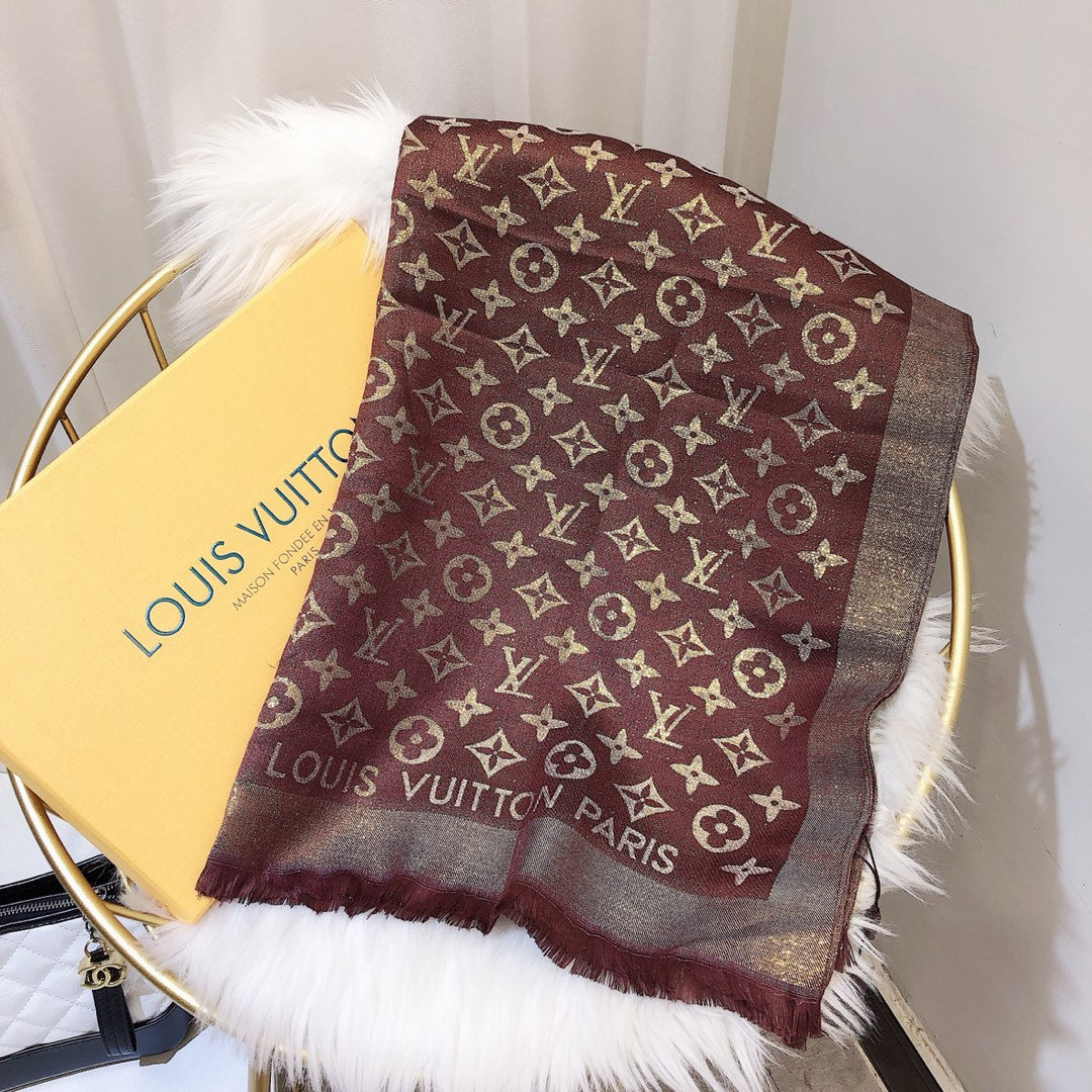 Classic gold silk cotton long scarf XC0823101203
