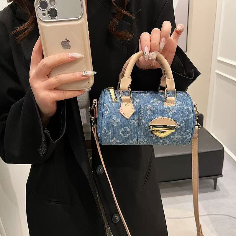 New versatile patchwork denim one-shoulder Boston fashion handbag PD042025071601