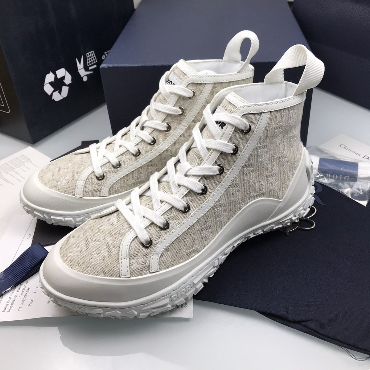 B28 High Top Sneaker Black Oblique Jacquard and Rubber