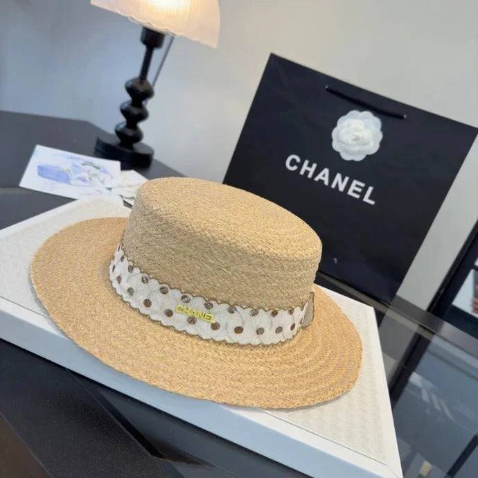 CHA  Dot Flat-top Straw Hat 262176