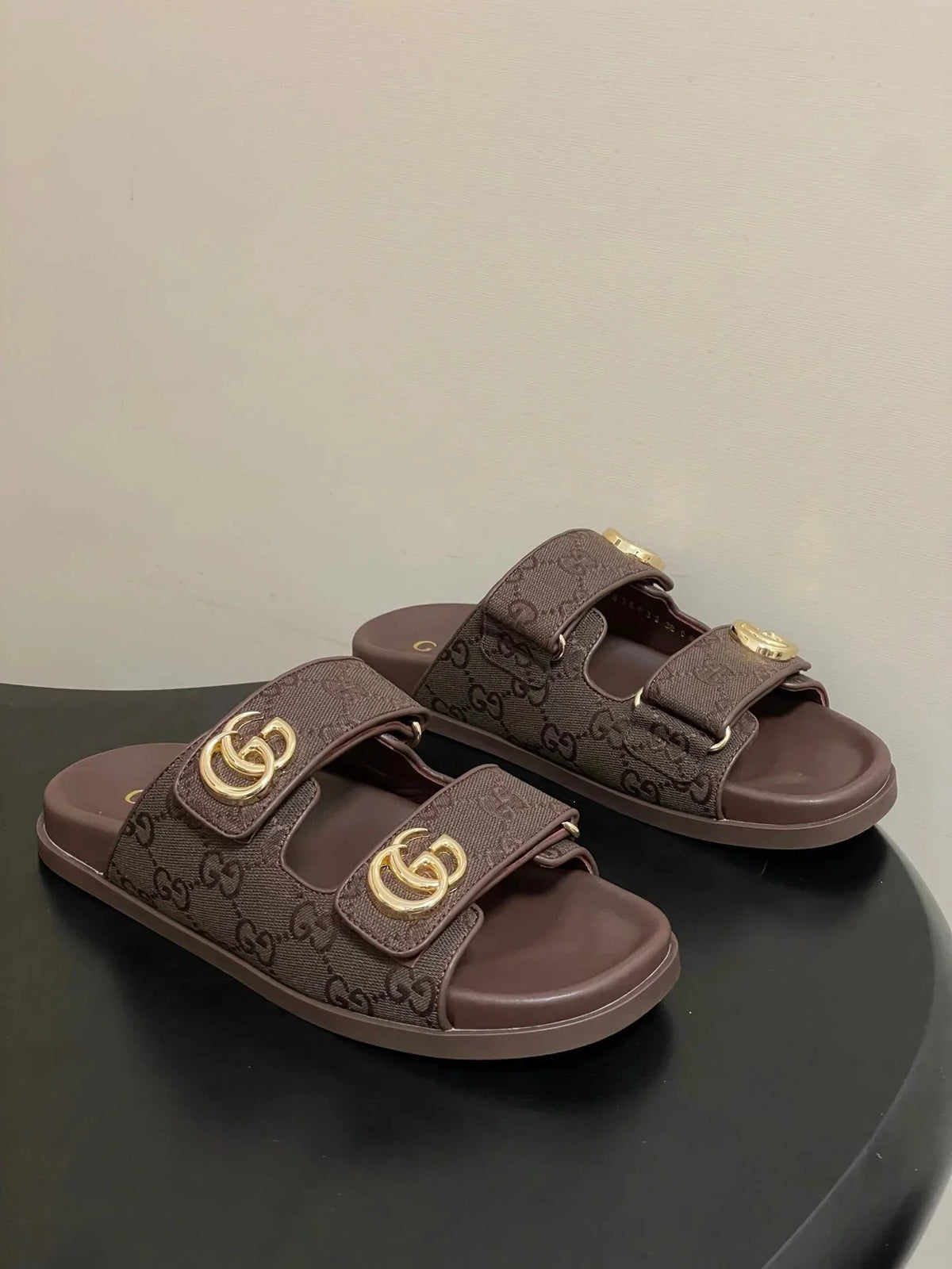GG 26ss Platform Slippers Monogram Canvas Sheepskin