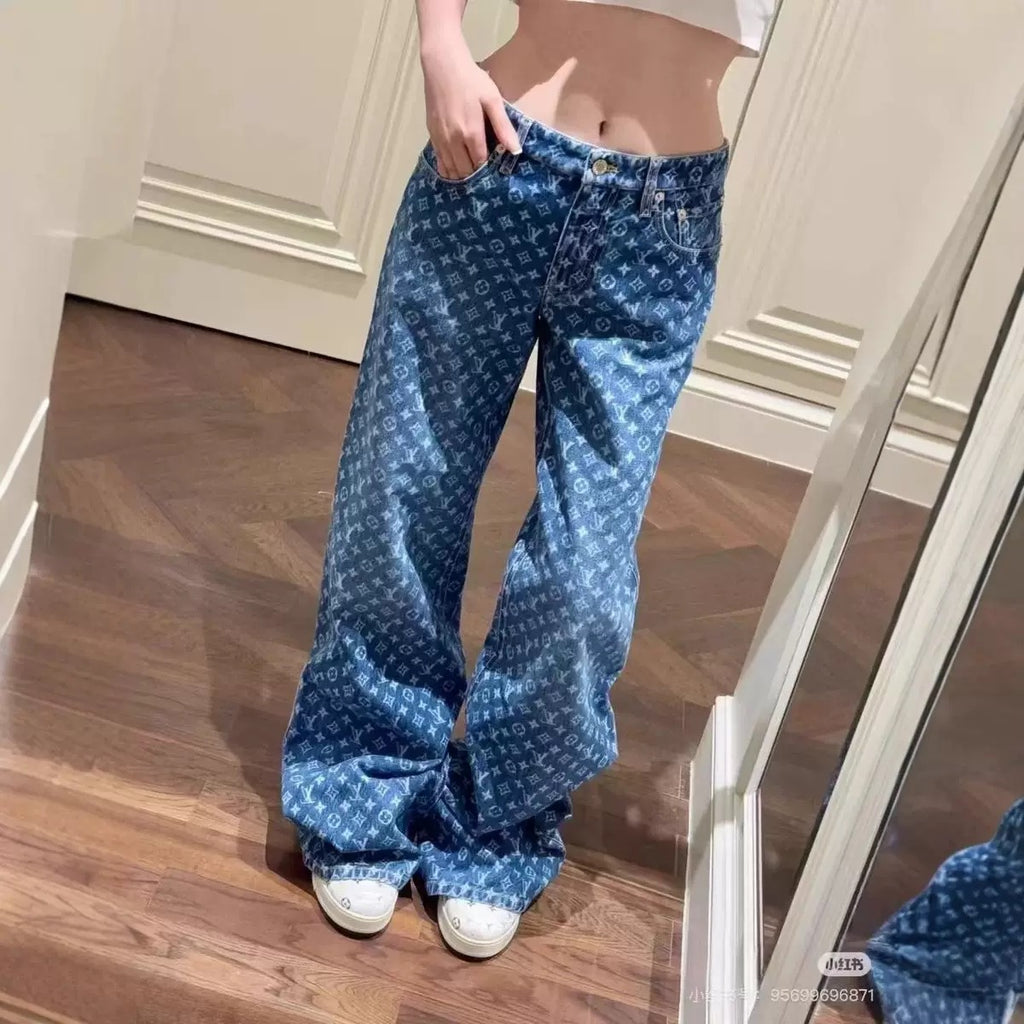 Blue Fashion V Logo Handmade Women's Jeans-1688-0426012001