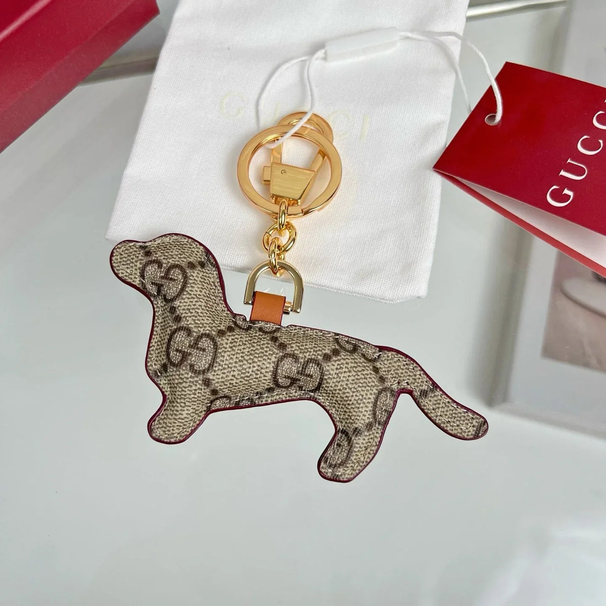 GG  Dog-shaped Etoupe Gold Bag Charm