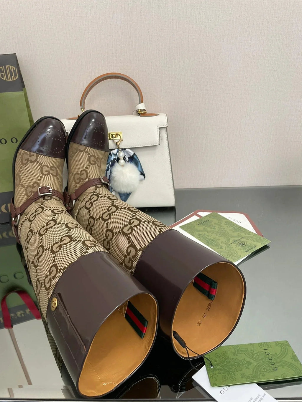 GG  2026 Boot Brown mix Beige Canvas Leather 911944