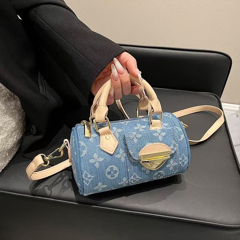 New versatile patchwork denim one-shoulder Boston fashion handbag PD042025071601