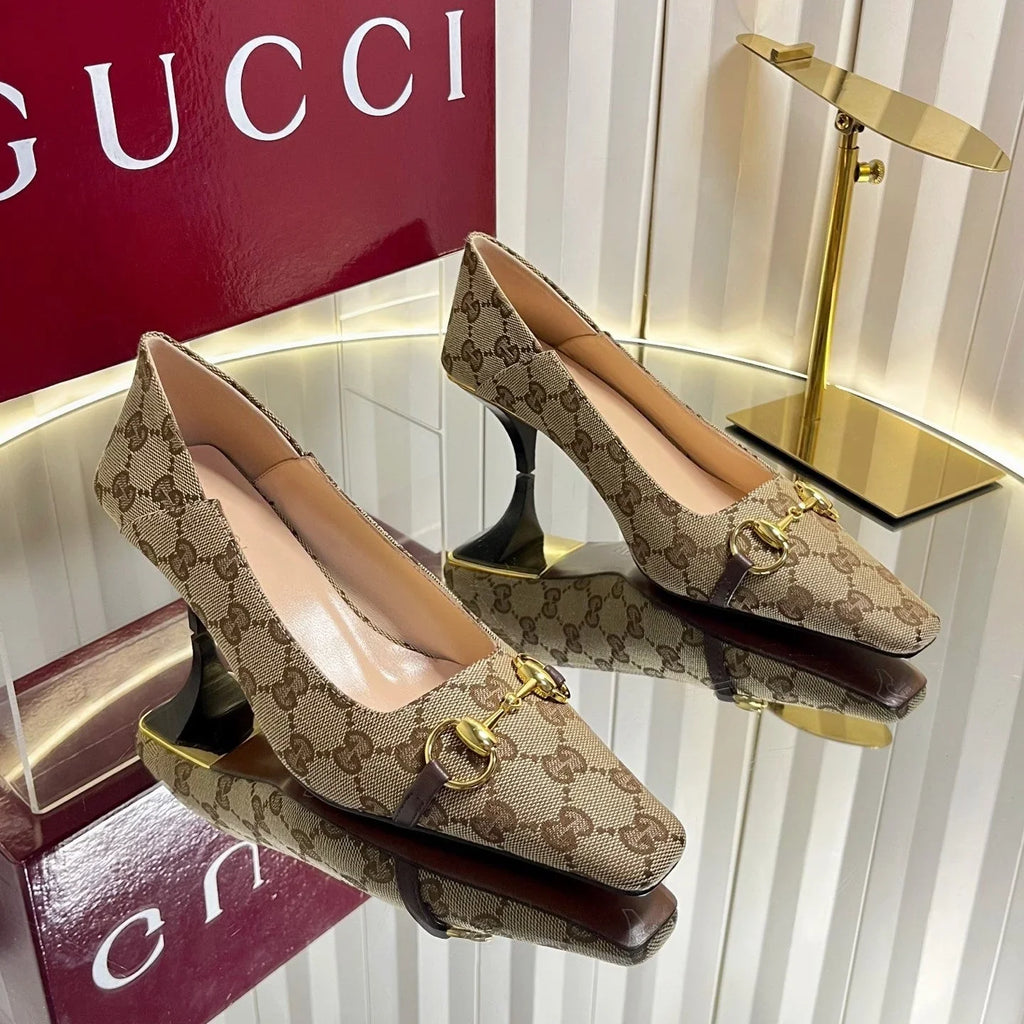 GG 26s Vittoria Pumps Beige Brown Canvas 768134