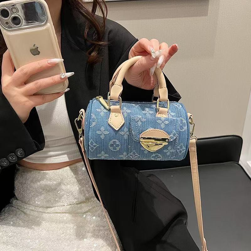 New versatile patchwork denim one-shoulder Boston fashion handbag PD042025071601