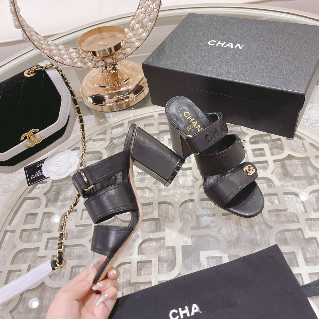 23 CL Latest Double C Logo Buckle High Heel Slippers XC04070703