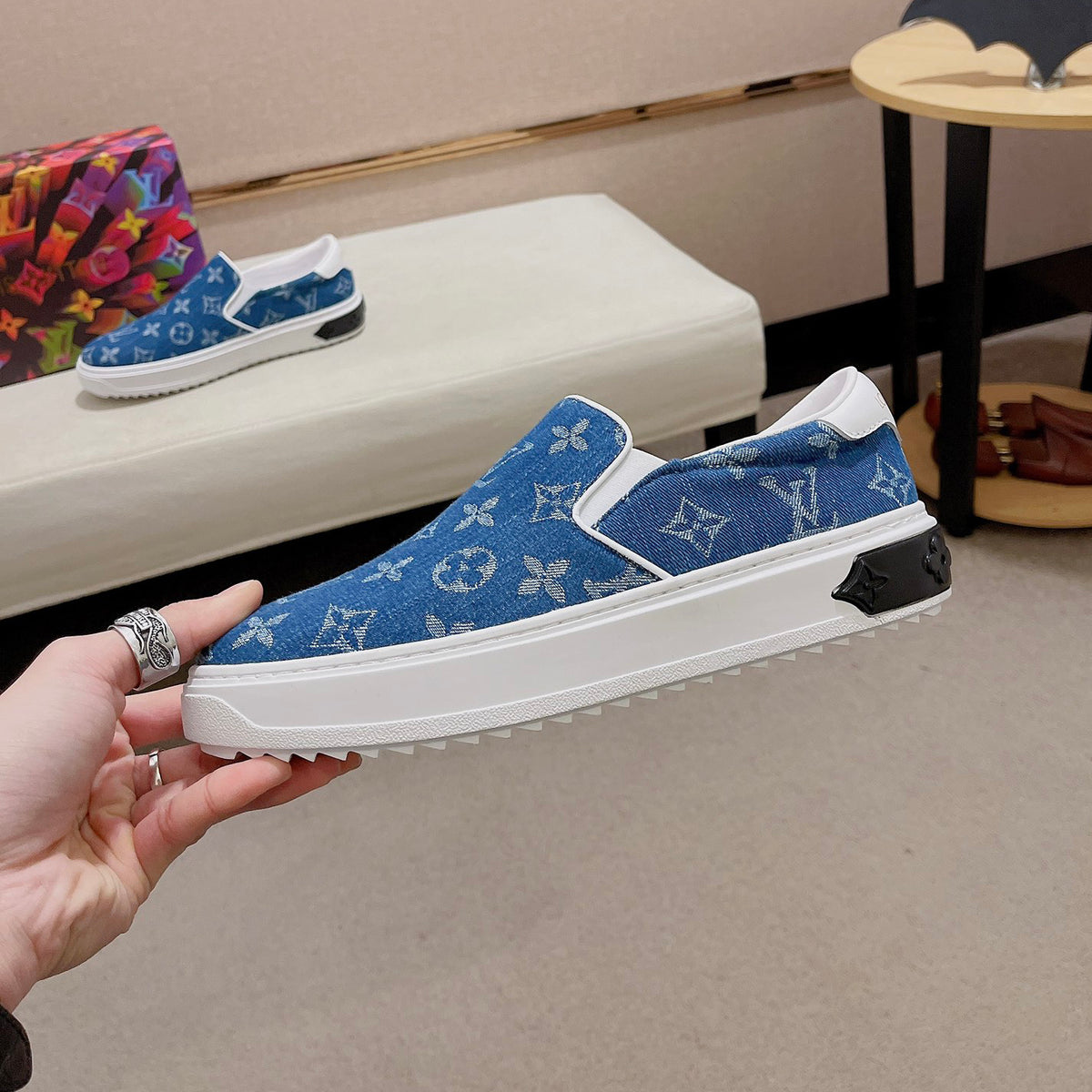 Italian Cowhide Casual Rubber Sole Comfortable Shoes Blue