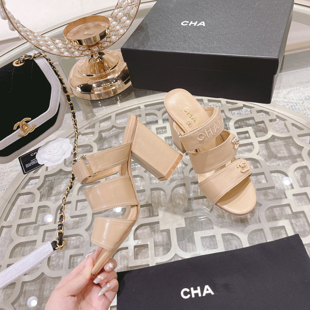 23 CL Latest Double C Logo Buckle High Heel Slippers XC04070703