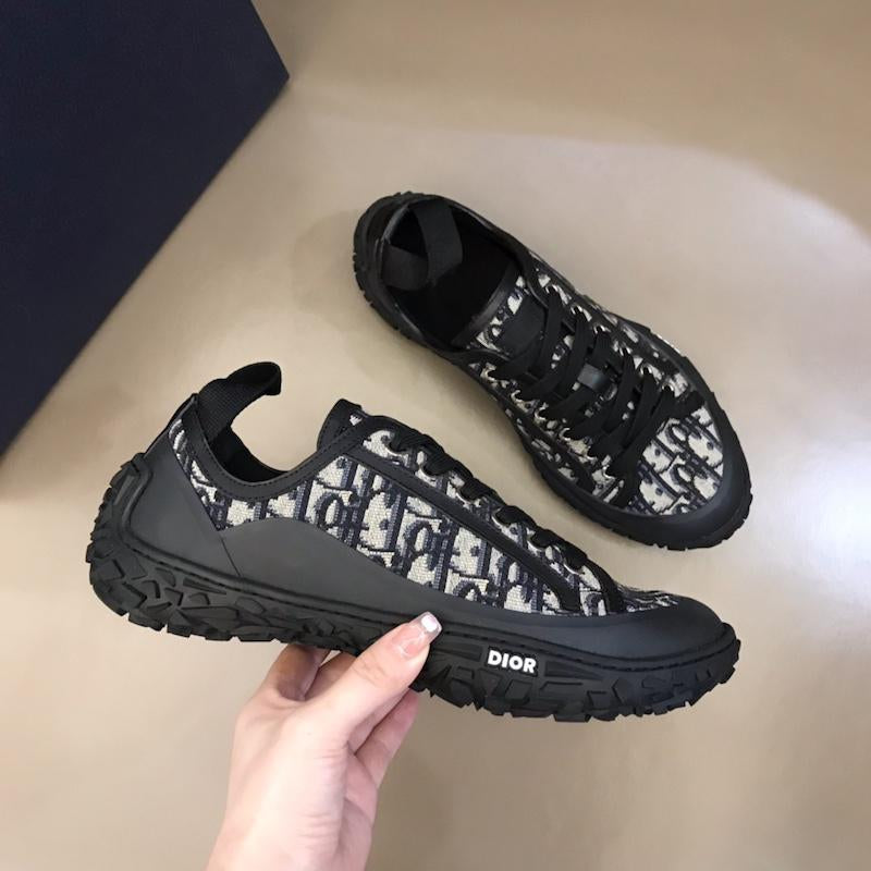 B28 Low Top Sneaker Black and Beige Oblique Jacquard and Rubber