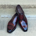Red-brown square-toe single-button slip-on business shoes