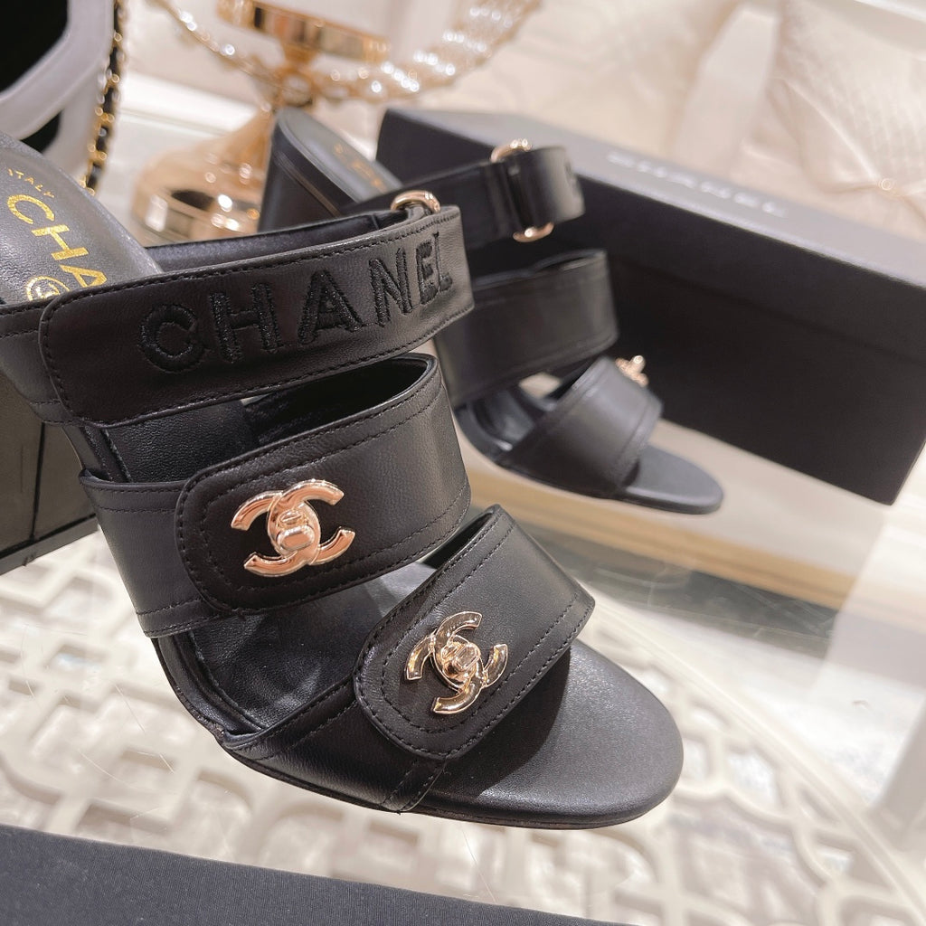 23 CL Latest Double C Logo Buckle High Heel Slippers XC04070703
