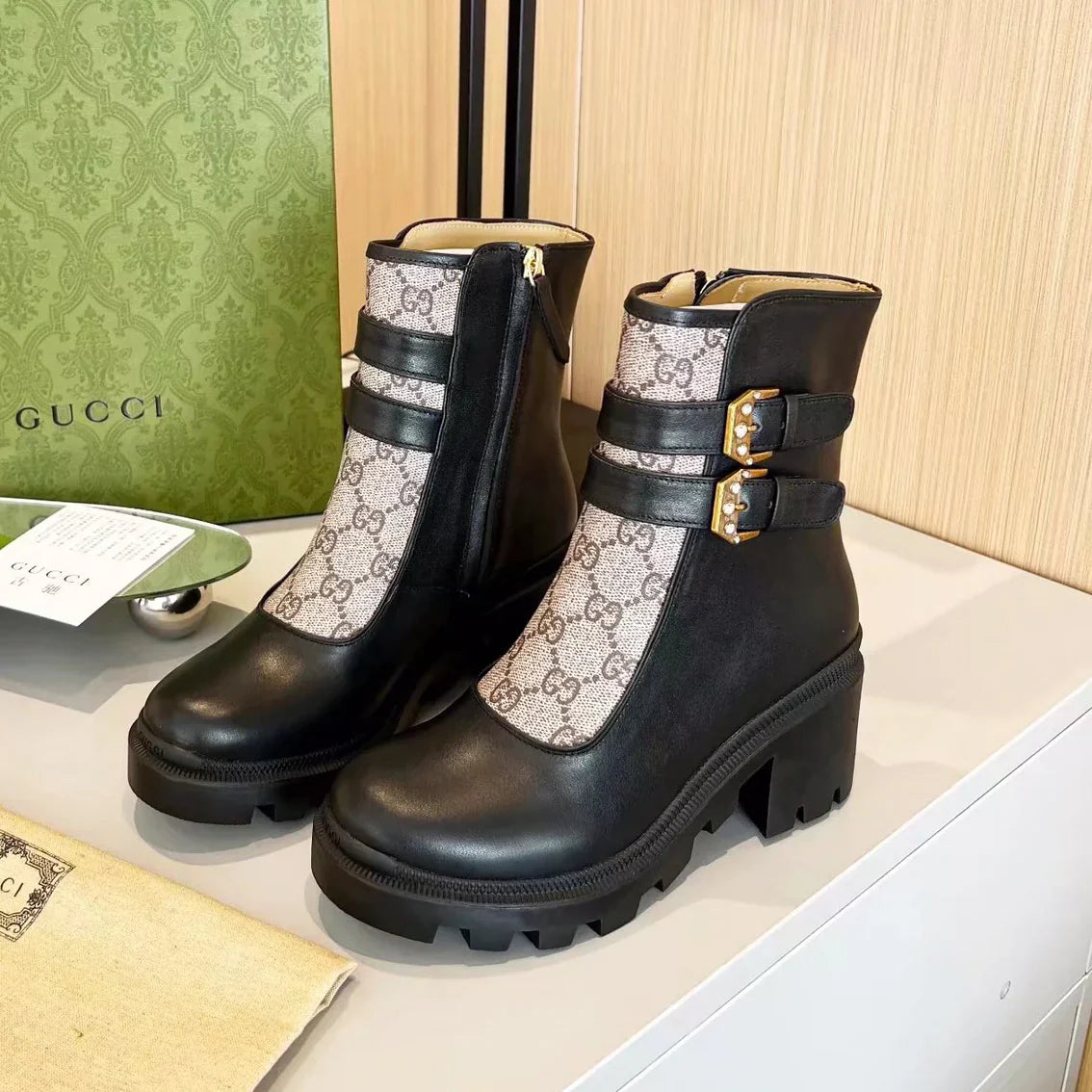 Retro Double-Strap Buckle Ankle Boots 1025103124