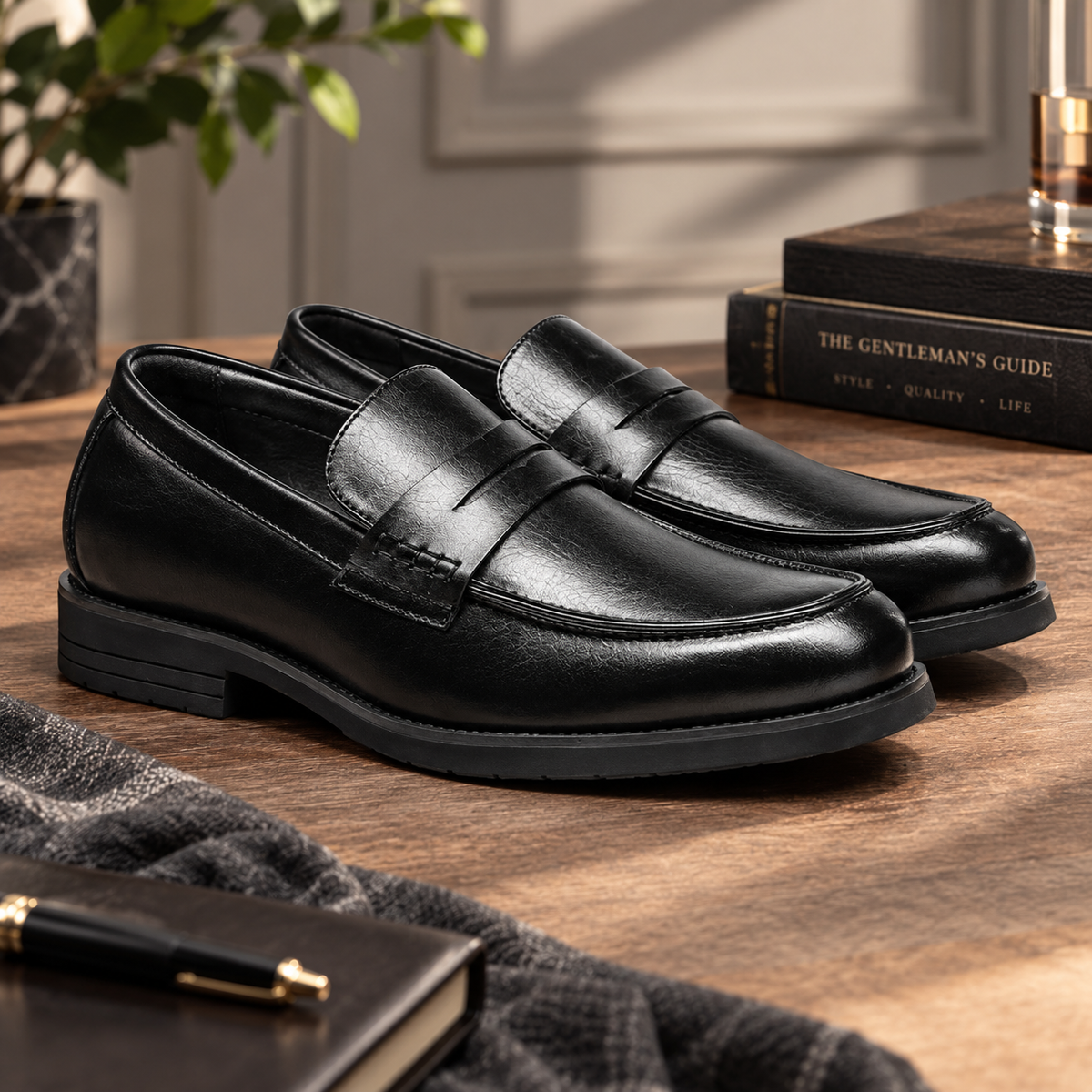 Classic Soft Men's Loafers for All Seasons – Comfortable All-Black Business-Casual Shoes