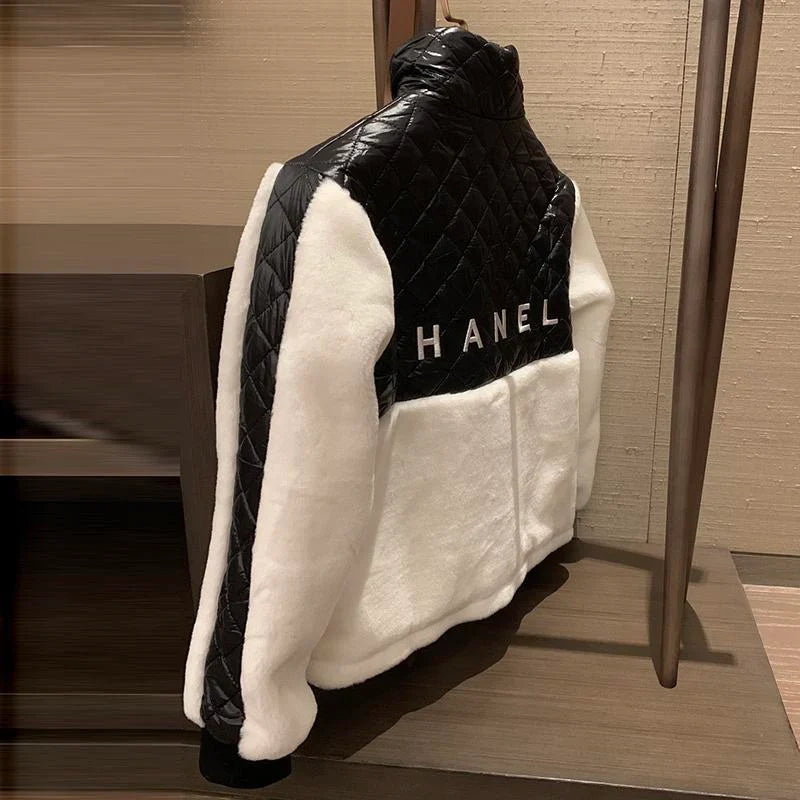 Fashion and versatile contrasting color plush sweater jacket 1023112920