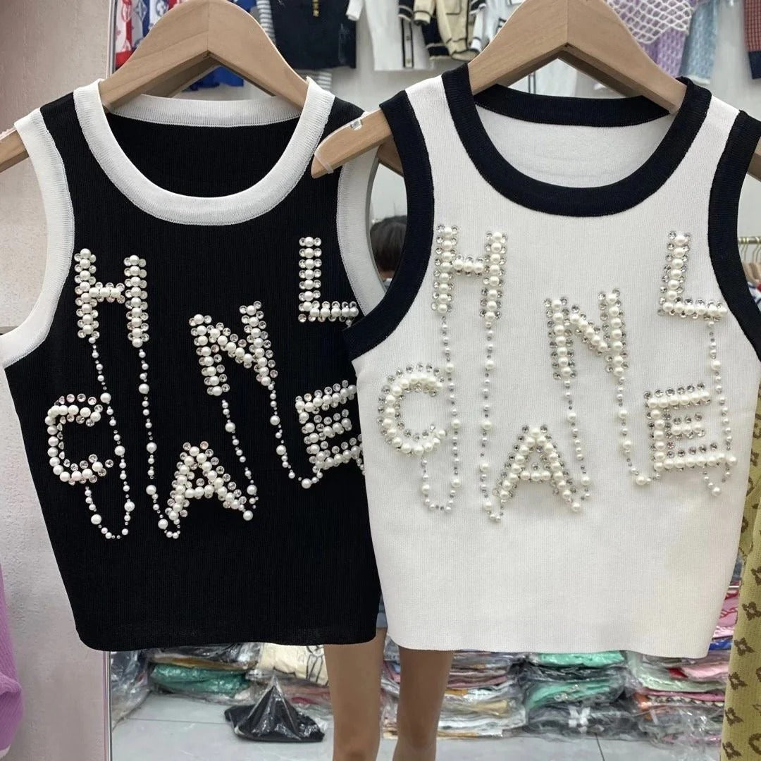 Letter Printed Knitted Camisole With Pear 0424031820