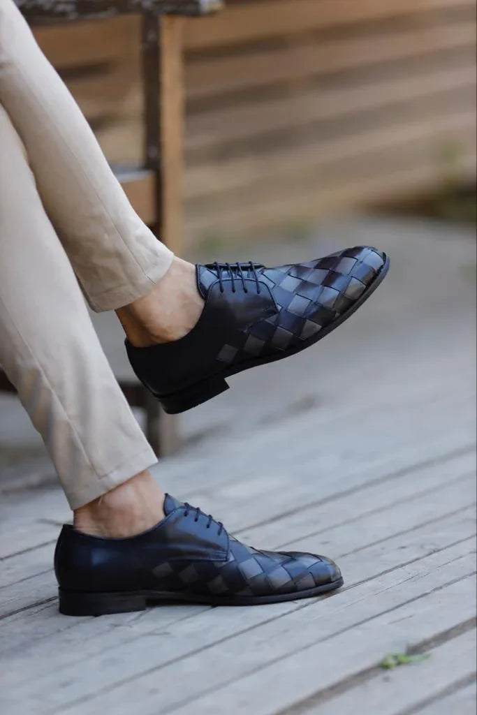 Laughlin Laced Gray Black Derby Shoes