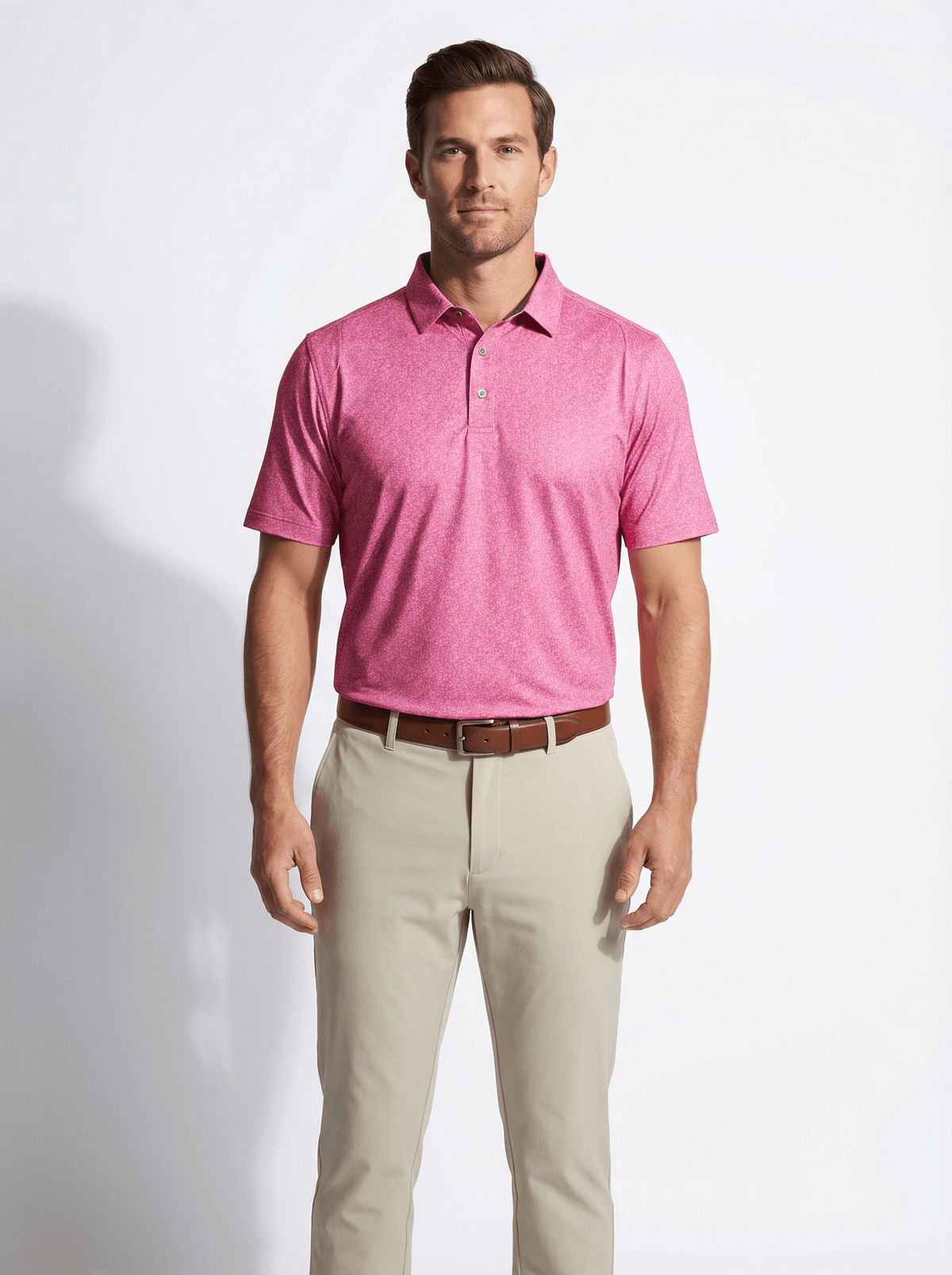 Men's 3 Button Red Floral Polo with SwingFree™ Performance