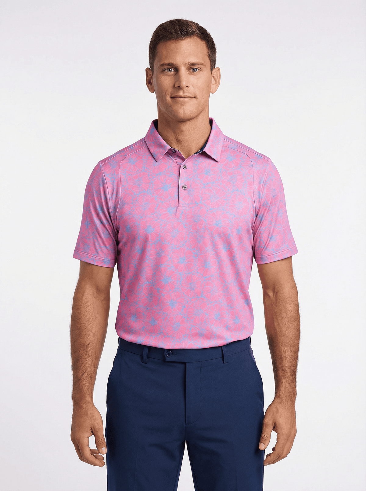 Men's 3 Button Watermelon Floral Polo with SwingFree™ Performance