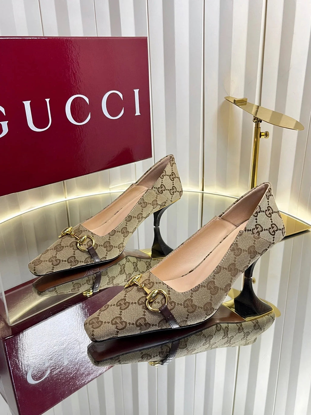 GG 26s Vittoria Pumps Beige Brown Canvas 768134