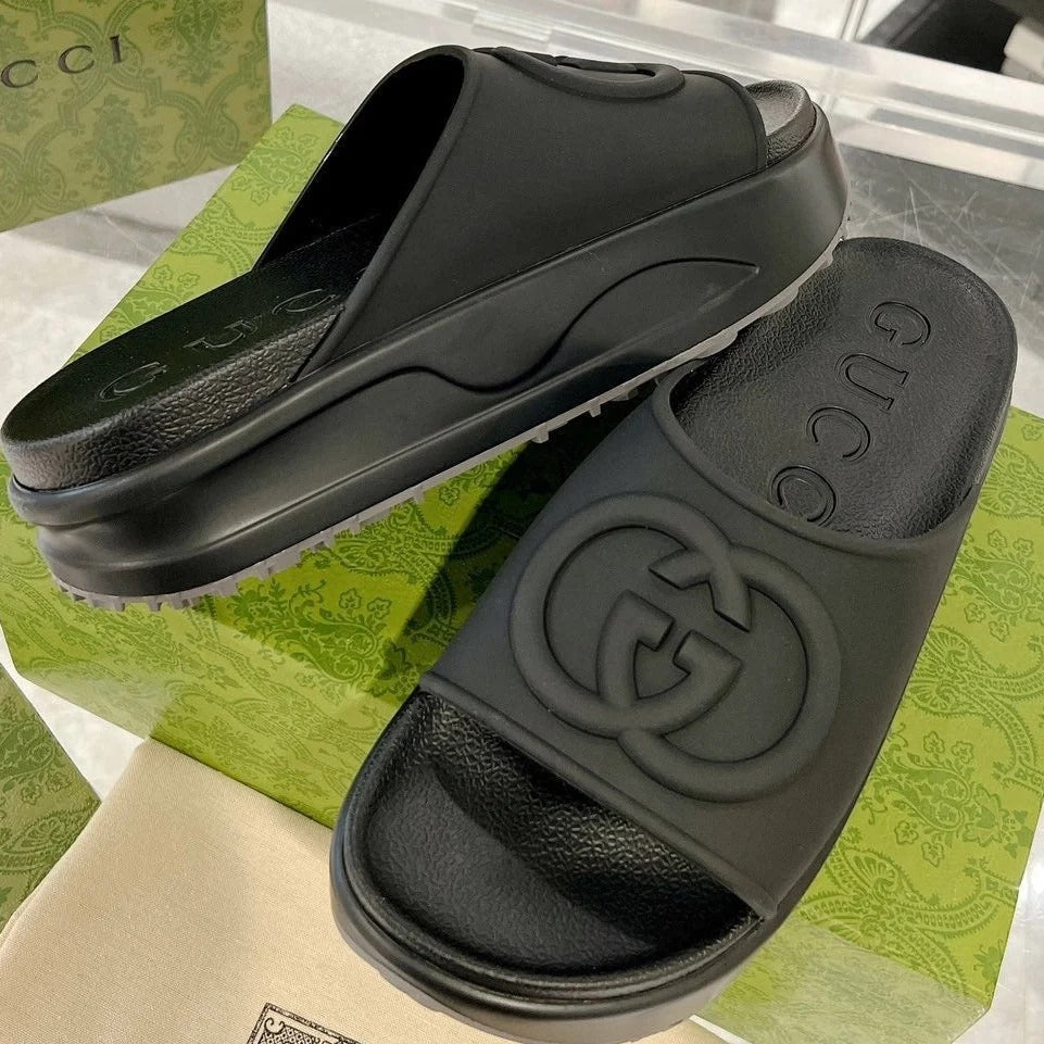 GC 25 Interlocking G 50mm Slide Sandal Ivory Cowhide 292379