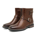 Men's Western Style Retro Ankle Boots – Buckle Detail & Embossed Leather Look