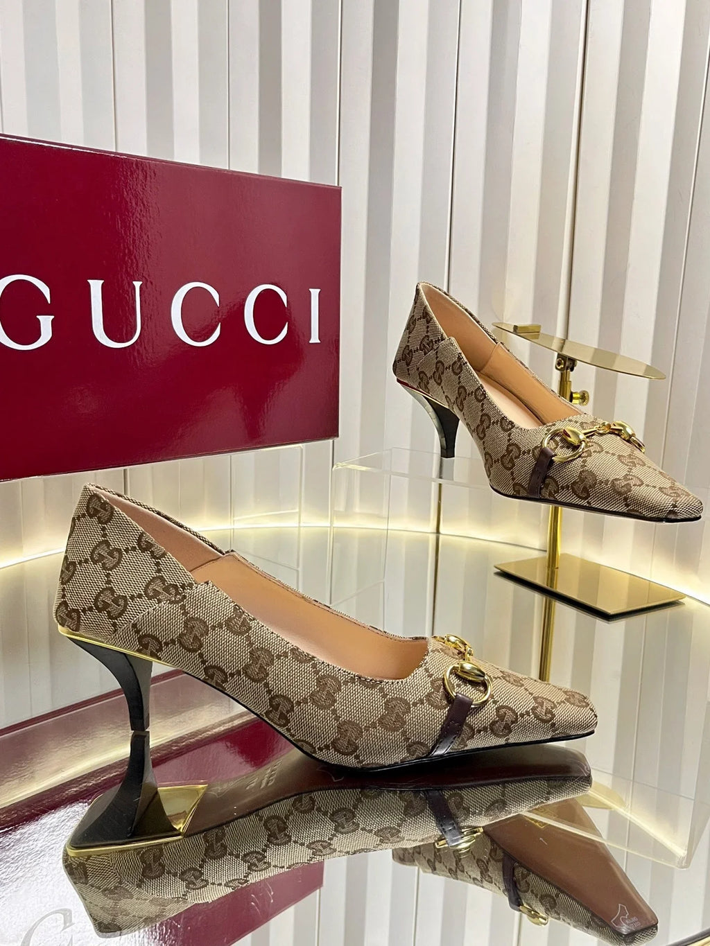GG 26s Vittoria Pumps Beige Brown Canvas 768134