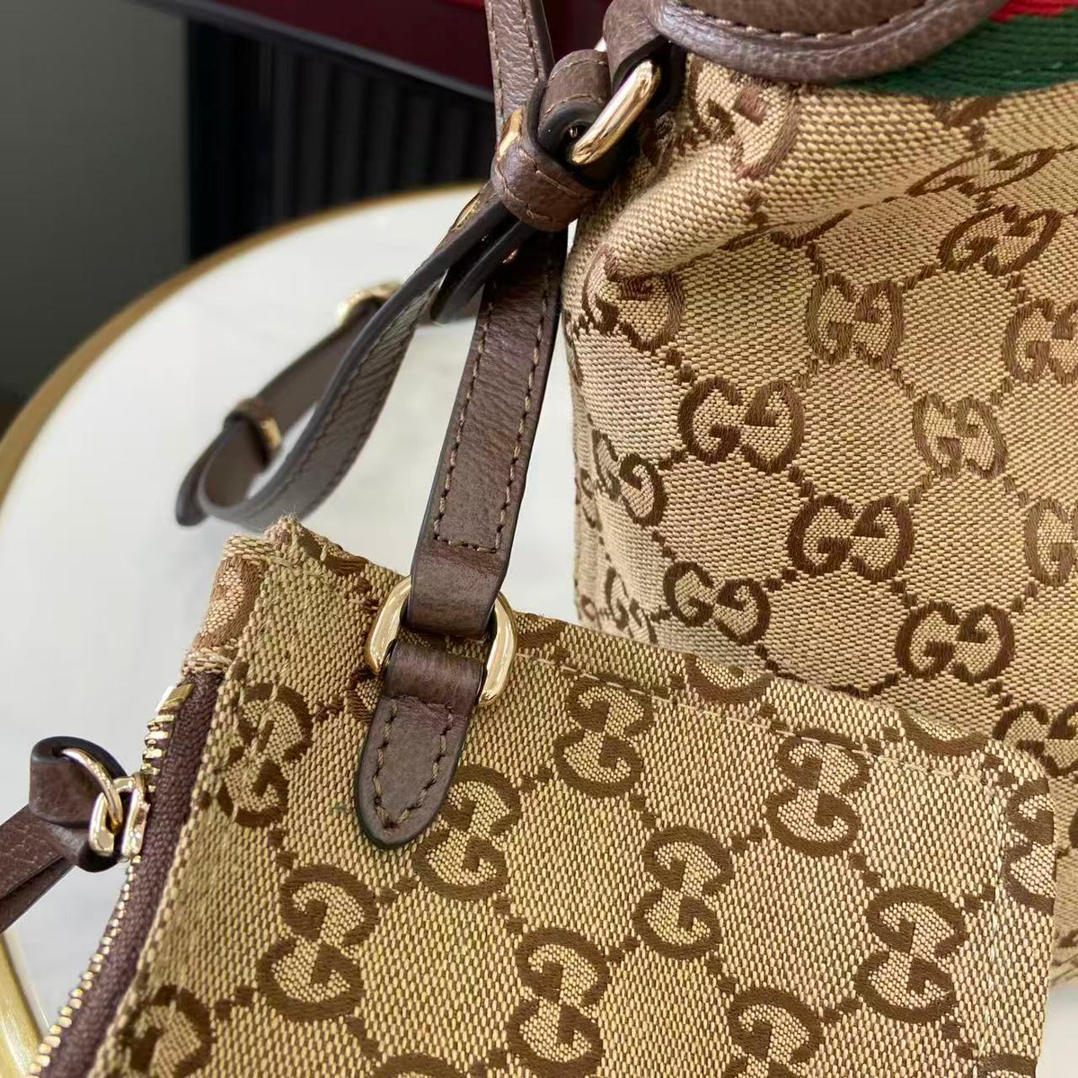 GG  25 Giglio 25cm Bag Beige Canvas Leather 292388