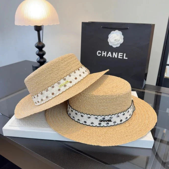 CHA  Dot Flat-top Straw Hat 262176