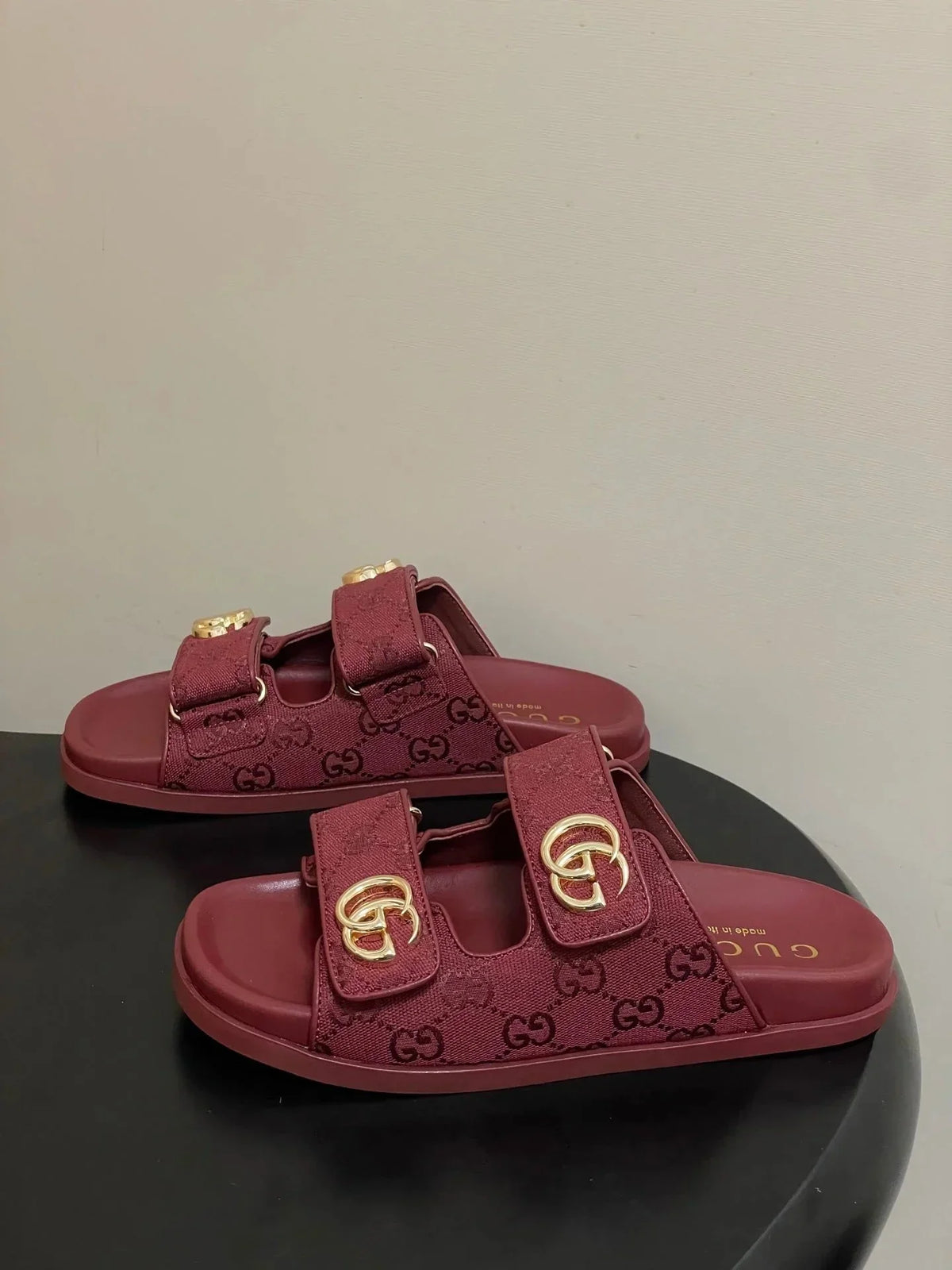 GG 26ss Platform Slippers Monogram Canvas Sheepskin